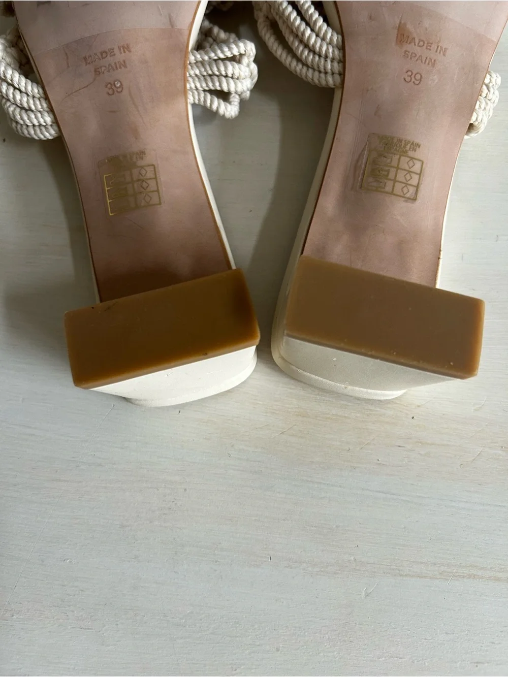 Angel Alarcon off white Braided Strap Block Heel Sandals - Women's size 39. - Picture 6 of 7